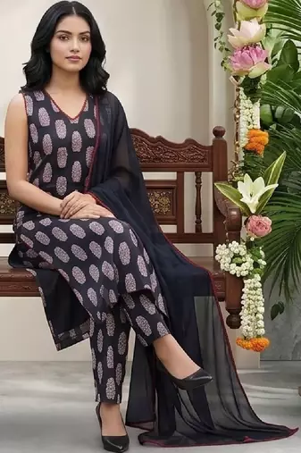 Women Ethnic Motifs Printed Regular Pure Cotton Kurta with Trousers & With Dupatta
