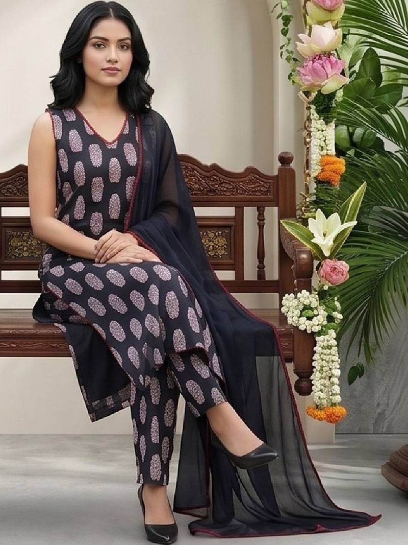 Women Ethnic Motifs Printed Regular  Cotton Kurta with Trousers & With Dupatta