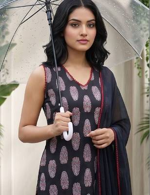 Women Ethnic Motifs Printed Regular  Cotton Kurta with Trousers & With Dupatta 3