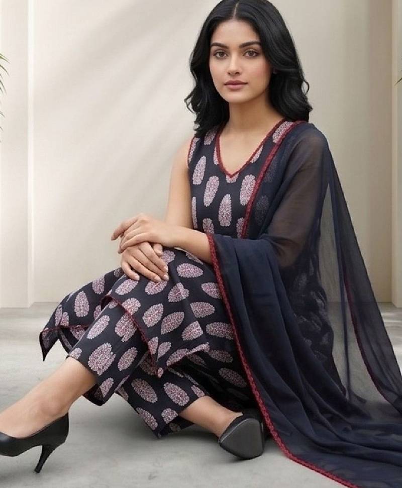 Women Ethnic Motifs Printed Regular  Cotton Kurta with Trousers & With Dupatta