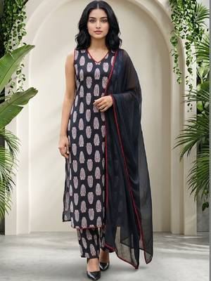 Women Ethnic Motifs Printed Regular  Cotton Kurta with Trousers & With Dupatta 1