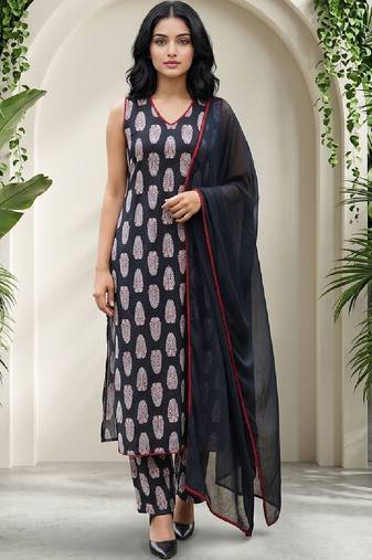 Women Ethnic Motifs Printed Regular Pure Cotton Kurta with Trousers & With Dupatta