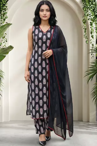 Women Ethnic Motifs Printed Regular Pure Cotton Kurta with Trousers & With Dupatta