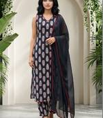 Women Ethnic Motifs Printed Regular  Cotton Kurta with Trousers & With Dupatta