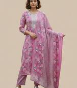 Women Ethnic Motifs Printed Regular Thread Work Pure Cotton Kurta with Trousers & With Dupatta