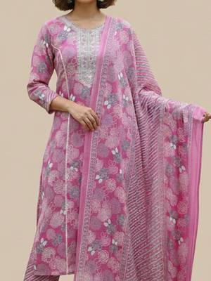 Women Ethnic Motifs Printed Regular Thread Work Pure Cotton Kurta with Trousers & With Dupatta 2