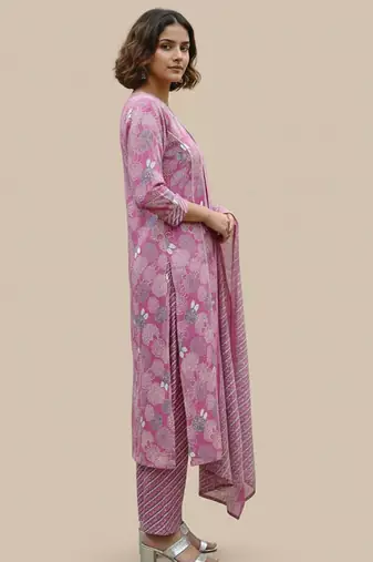women ethnic motifs printed regular thread work  cotton kurta with trousers & with dupatta
