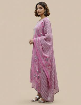 Women Ethnic Motifs Printed Regular Thread Work Pure Cotton Kurta with Trousers & With Dupatta 4