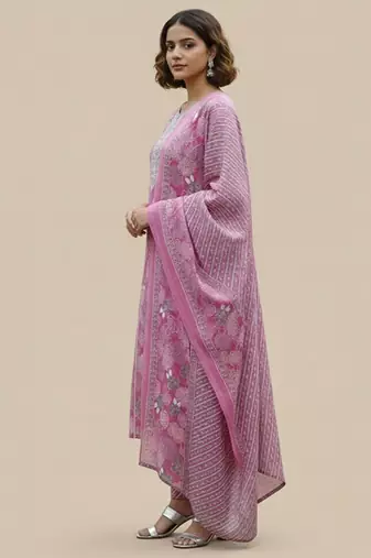 women ethnic motifs printed regular thread work  cotton kurta with trousers & with dupatta