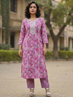 Women Ethnic Motifs Printed Regular Thread Work Pure Cotton Kurta with Trousers & With Dupatta 5
