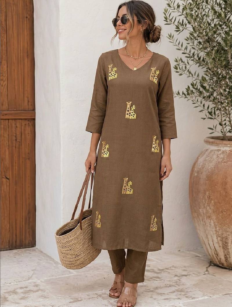 Women Animal Printed Regular Kurta with Trousers