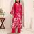 Floral Printed V-Neck Chanderi Silk A-line Kurta with Trousers