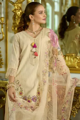 Women Floral Embroidered Regular Thread Work Pure Cotton Kurta with Trousers & With Dupatta