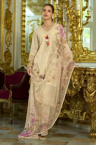Women Floral Embroidered Regular Thread Work Pure Cotton Kurta with Trousers & With Dupatta
