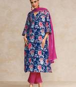 Floral Printed Gotta Patti V-Neck A-Line Kurta With Trousers & Dupatta