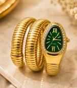 gold plated green dial ad studded spiral watch