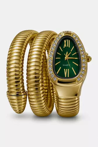 gold plated green dial ad studded spiral watch