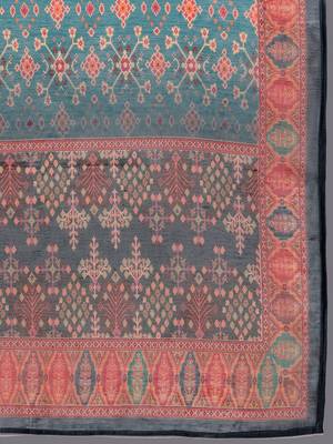 Floral Printed Mandarin Collar Chanderi Silk Kurta With Trousers & Dupatta 4