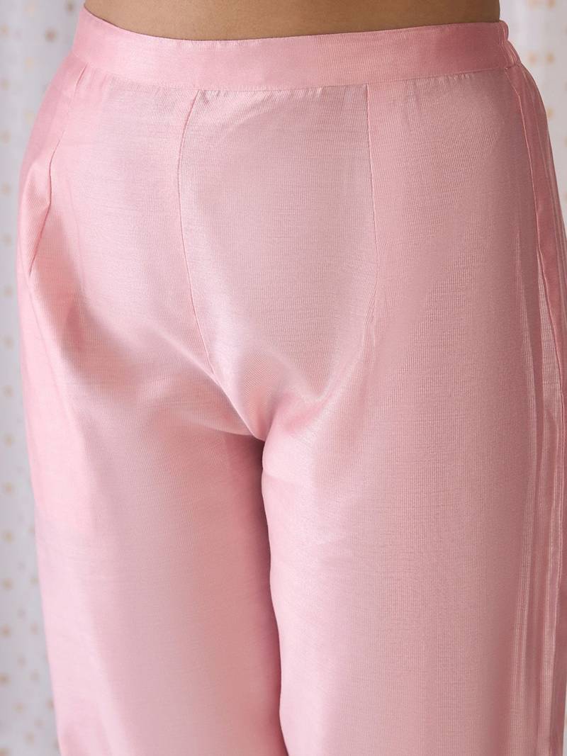 Pink Ethnic Motifs Embroidered Aari Work Kurta with Trousers & Dupatta