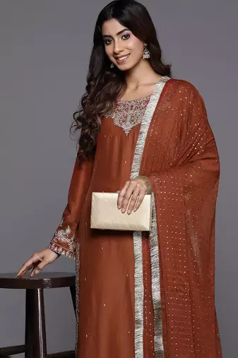 Ethnic Motifs Zari Embroidered Kurta with Trousers & Dupatta