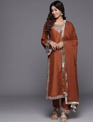Ethnic Motifs Zari Embroidered Kurta with Trousers & Dupatta 1