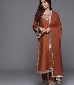 Ethnic Motifs Zari Embroidered Kurta with Trousers & Dupatta