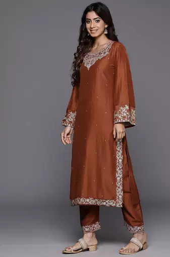 Ethnic Motifs Zari Embroidered Kurta with Trousers & Dupatta