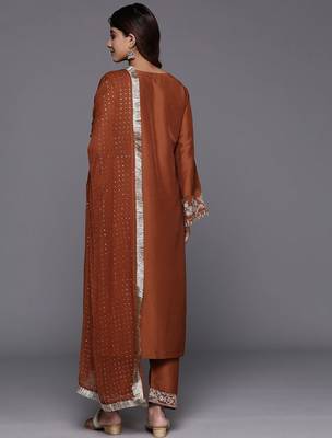 Ethnic Motifs Zari Embroidered Kurta with Trousers & Dupatta 7