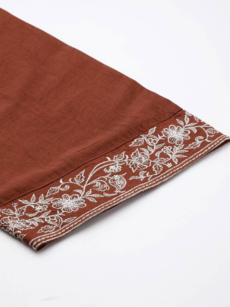Ethnic Motifs Zari Embroidered Kurta with Trousers & Dupatta