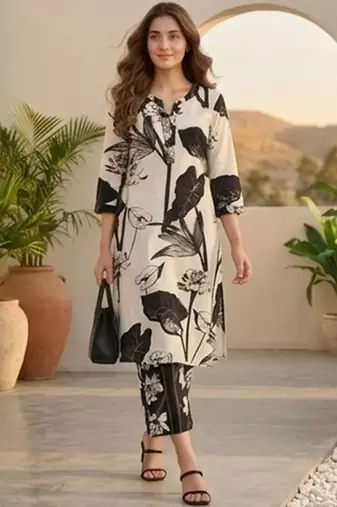 Women Floral Printed Regular Pure Cotton Kurta with Trousers