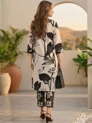 Women Floral Printed Regular Pure Cotton Kurta with Trousers 7