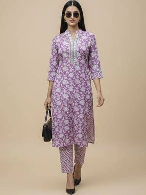 Women Floral Printed Regular Pure Cotton Kurta with Trousers & With Dupatta 5