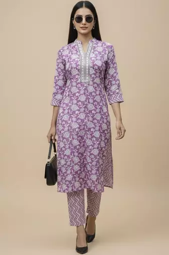 Women Floral Printed Regular Pure Cotton Kurta with Trousers & With Dupatta