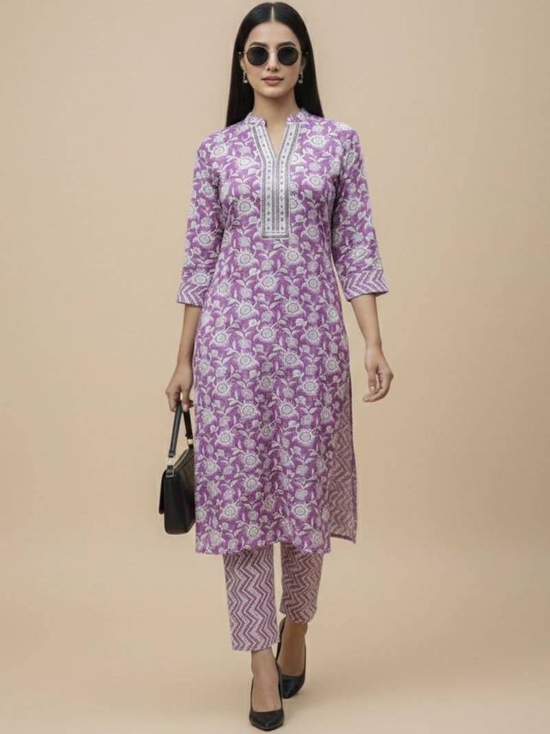 Women Floral Printed Regular Pure Cotton Kurta with Trousers & With Dupatta