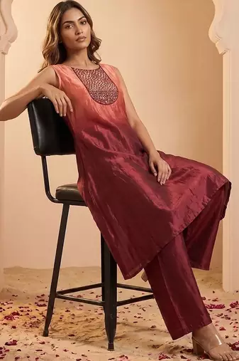 Women Ombre Dyed Regular Mirror Work Kurta with Palazzos