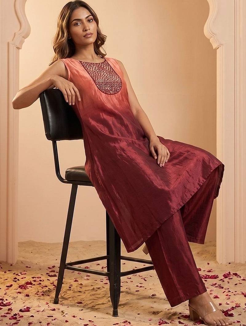 Women Ombre Dyed Regular Mirror Work Kurta with Palazzos