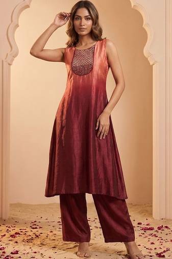Women Ombre Dyed Regular Mirror Work Kurta with Palazzos
