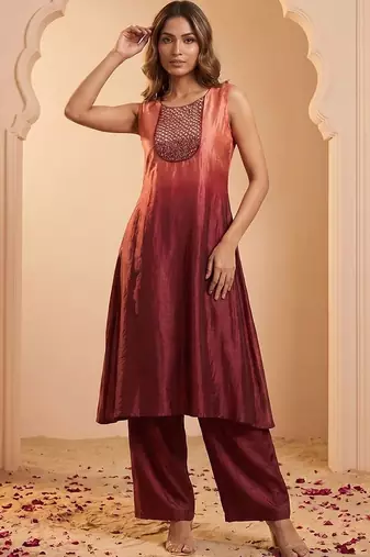 Women Ombre Dyed Regular Mirror Work Kurta with Palazzos