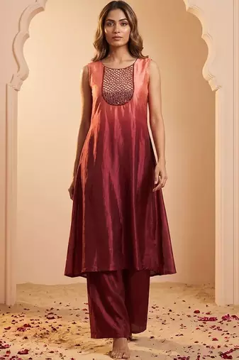 Women Ombre Dyed Regular Mirror Work Kurta with Palazzos