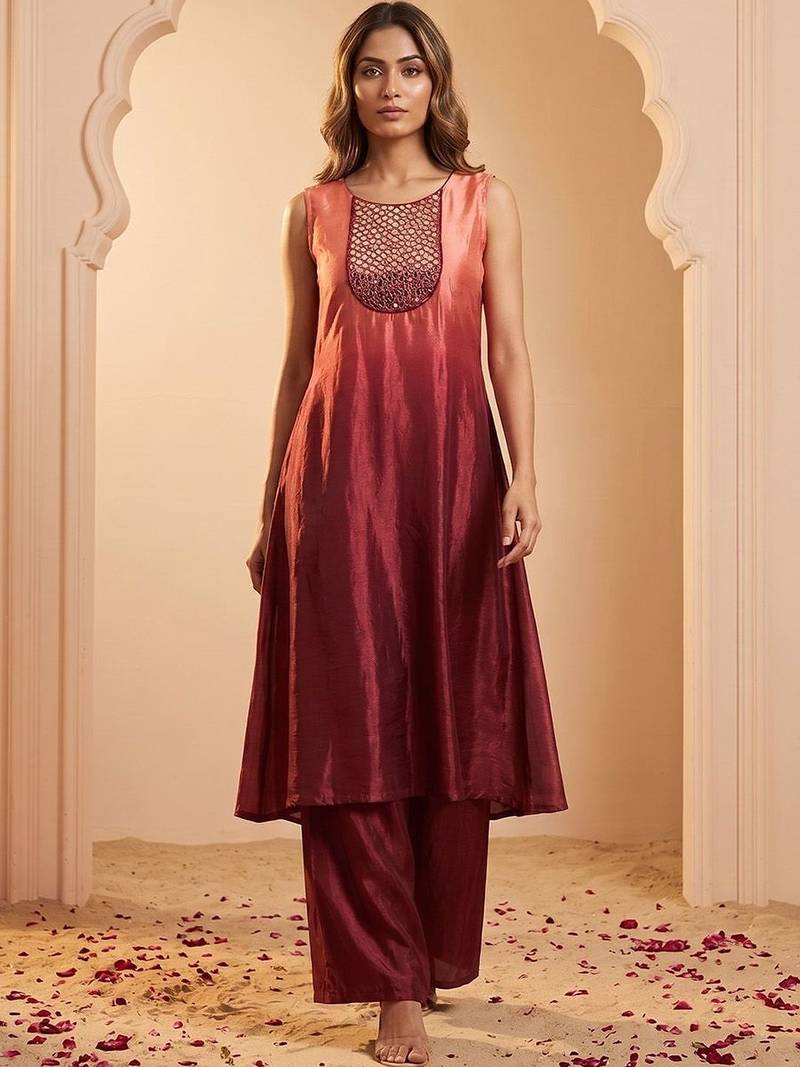 Women Ombre Dyed Regular Mirror Work Kurta with Palazzos