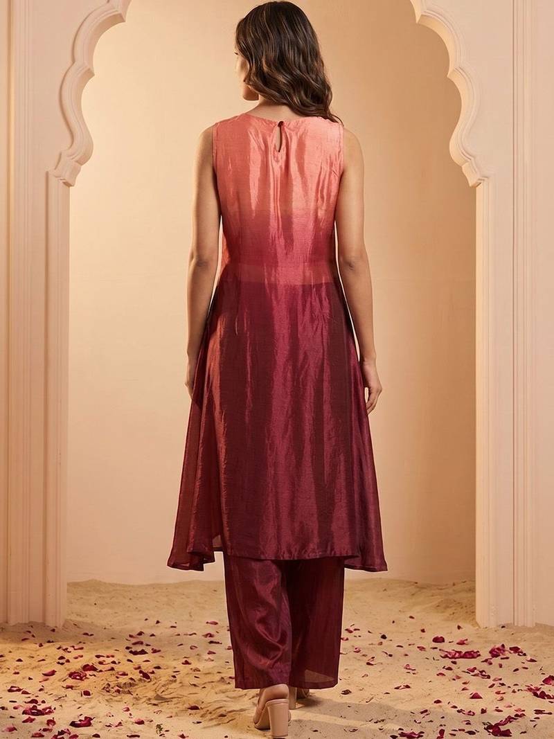 Women Ombre Dyed Regular Mirror Work Kurta with Palazzos
