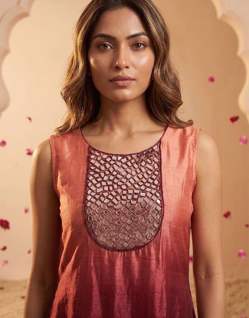 Women Ombre Dyed Regular Mirror Work Kurta with Palazzos
