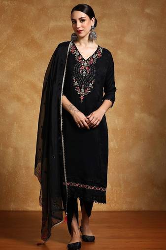 Women Floral Yoke Design Regular Kurta with Trousers & With Dupatta