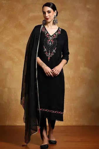 Women Floral Yoke Design Regular Kurta with Trousers & With Dupatta