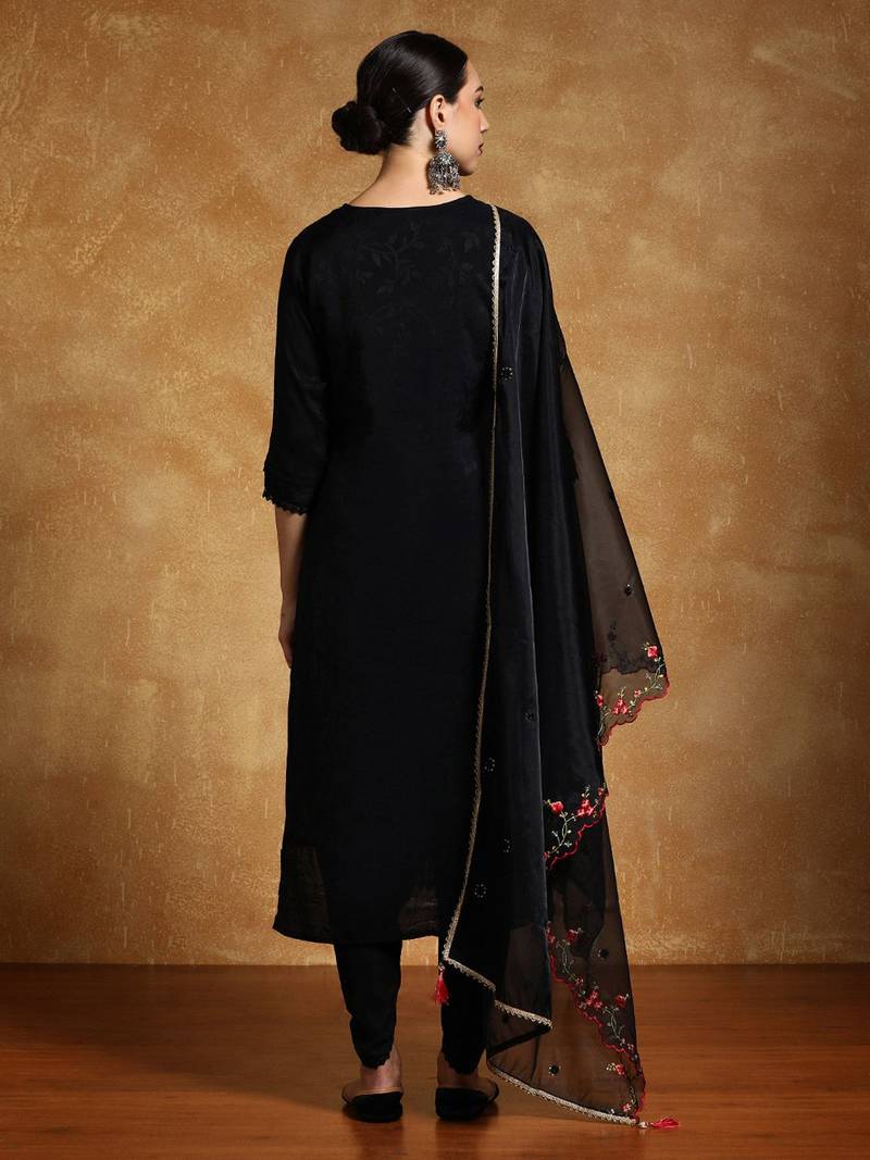 Women Floral Yoke Design Regular Kurta with Trousers & With Dupatta