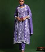Women Floral Embroidered Regular Chikankari  Cotton Kurta with Trousers & With Dupatta