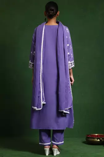 Women Floral Embroidered Regular Chikankari Pure Cotton Kurta with Trousers & With Dupatta