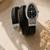 silver finish ad studded faux leather black watch