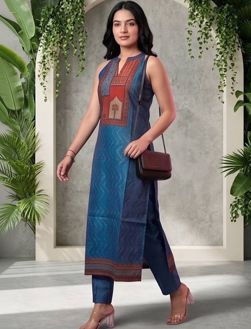 Women Ethnic Motifs Printed Regular Chanderi Silk Kurta with Trousers