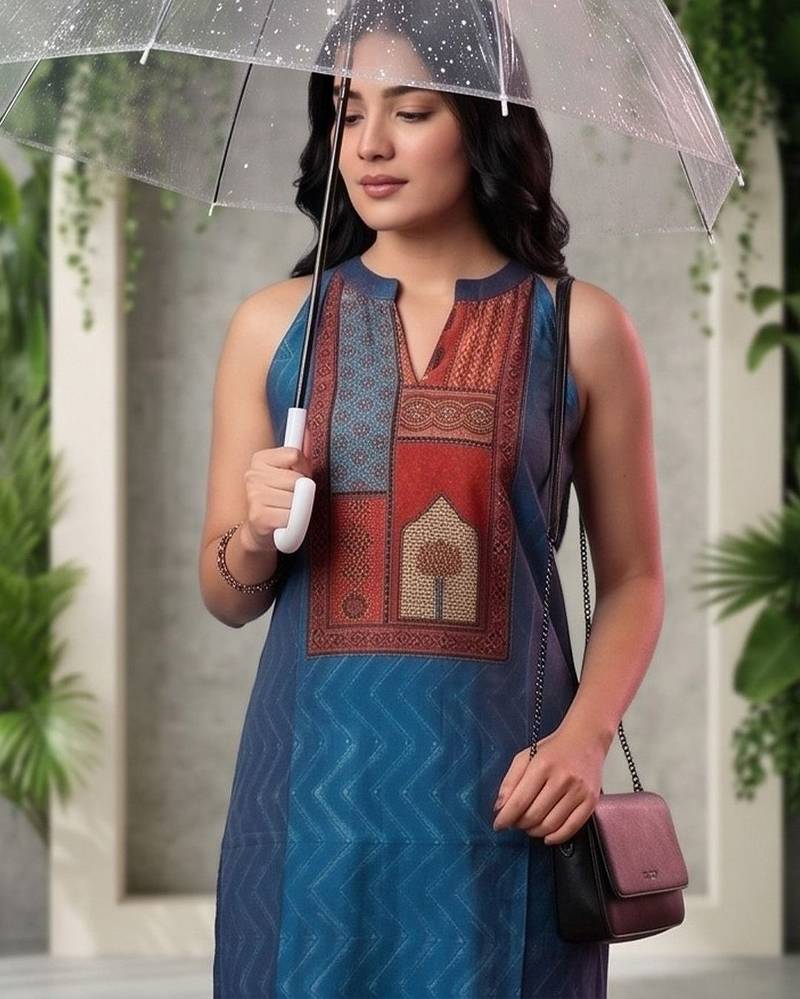 Women Ethnic Motifs Printed Regular Chanderi Silk Kurta with Trousers